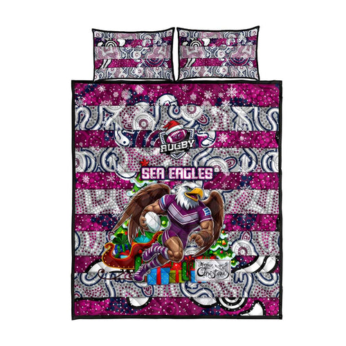 Sea Eagles Rugby Merry Christmas Quilt Bed Set Indigenous Australian Art