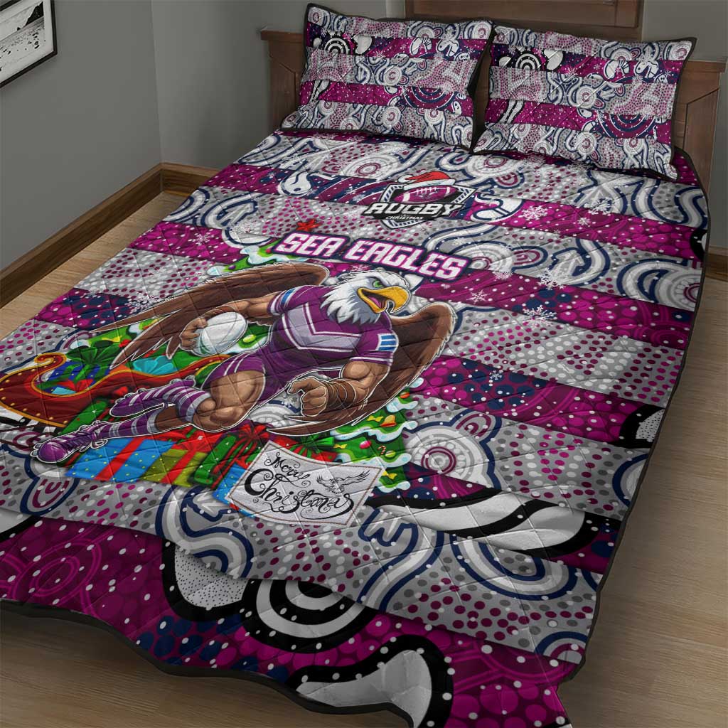 Sea Eagles Rugby Merry Christmas Quilt Bed Set Indigenous Australian Art