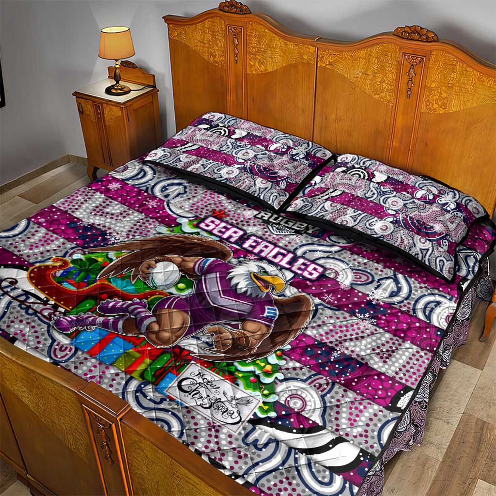 Sea Eagles Rugby Merry Christmas Quilt Bed Set Indigenous Australian Art