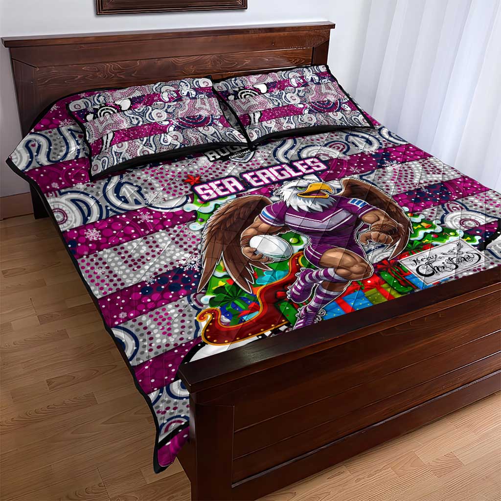 Sea Eagles Rugby Merry Christmas Quilt Bed Set Indigenous Australian Art