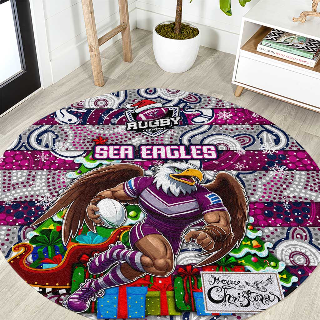 Sea Eagles Rugby Merry Christmas Round Carpet Indigenous Australian Art