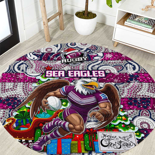 Sea Eagles Rugby Merry Christmas Round Carpet Indigenous Australian Art