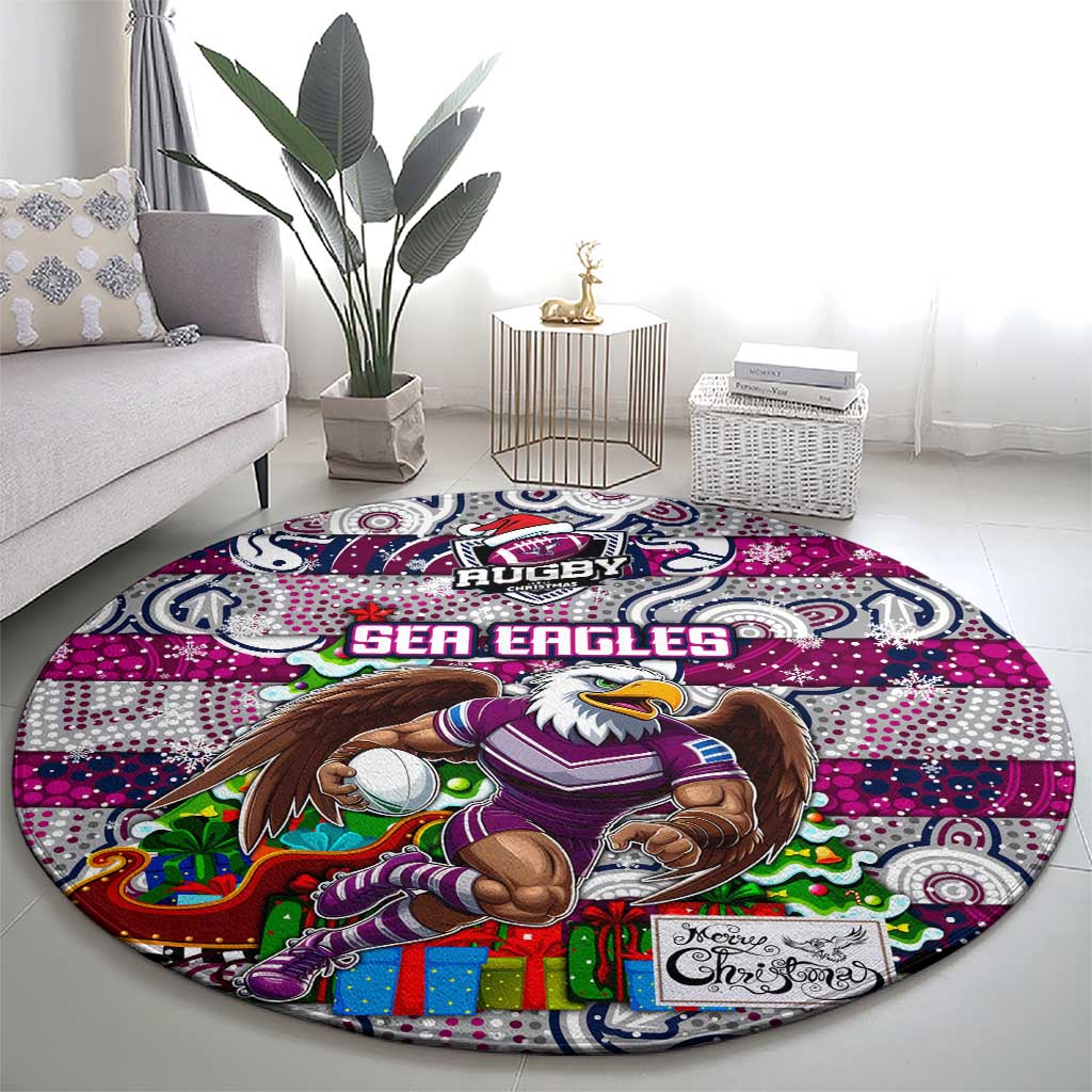 Sea Eagles Rugby Merry Christmas Round Carpet Indigenous Australian Art