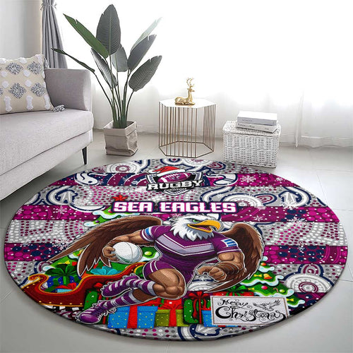 Sea Eagles Rugby Merry Christmas Round Carpet Indigenous Australian Art