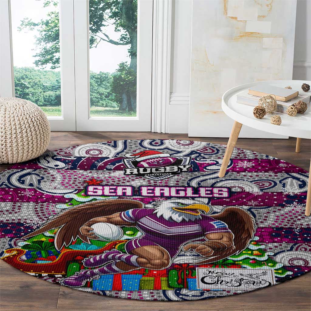 Sea Eagles Rugby Merry Christmas Round Carpet Indigenous Australian Art