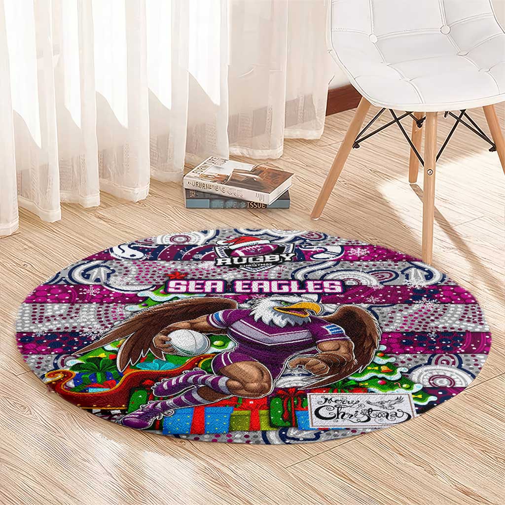 Sea Eagles Rugby Merry Christmas Round Carpet Indigenous Australian Art