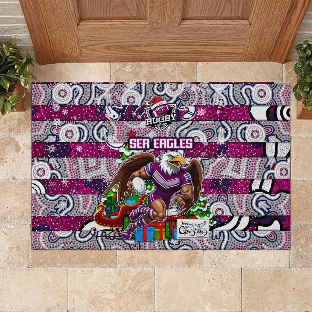 Sea Eagles Rugby Merry Christmas Rubber Doormat Indigenous Australian Art