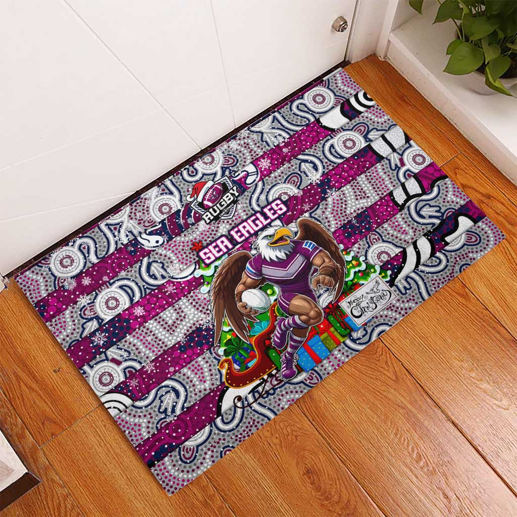 Sea Eagles Rugby Merry Christmas Rubber Doormat Indigenous Australian Art