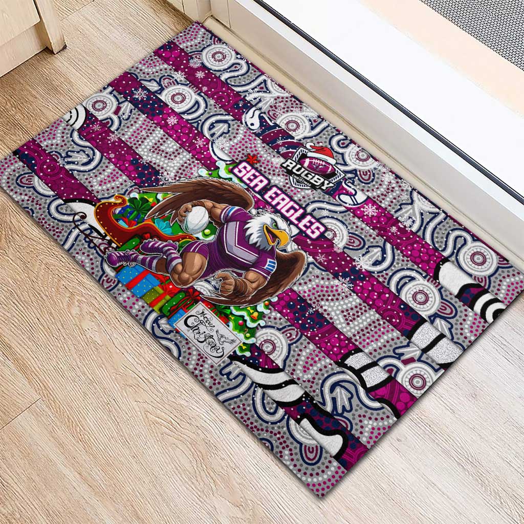 Sea Eagles Rugby Merry Christmas Rubber Doormat Indigenous Australian Art