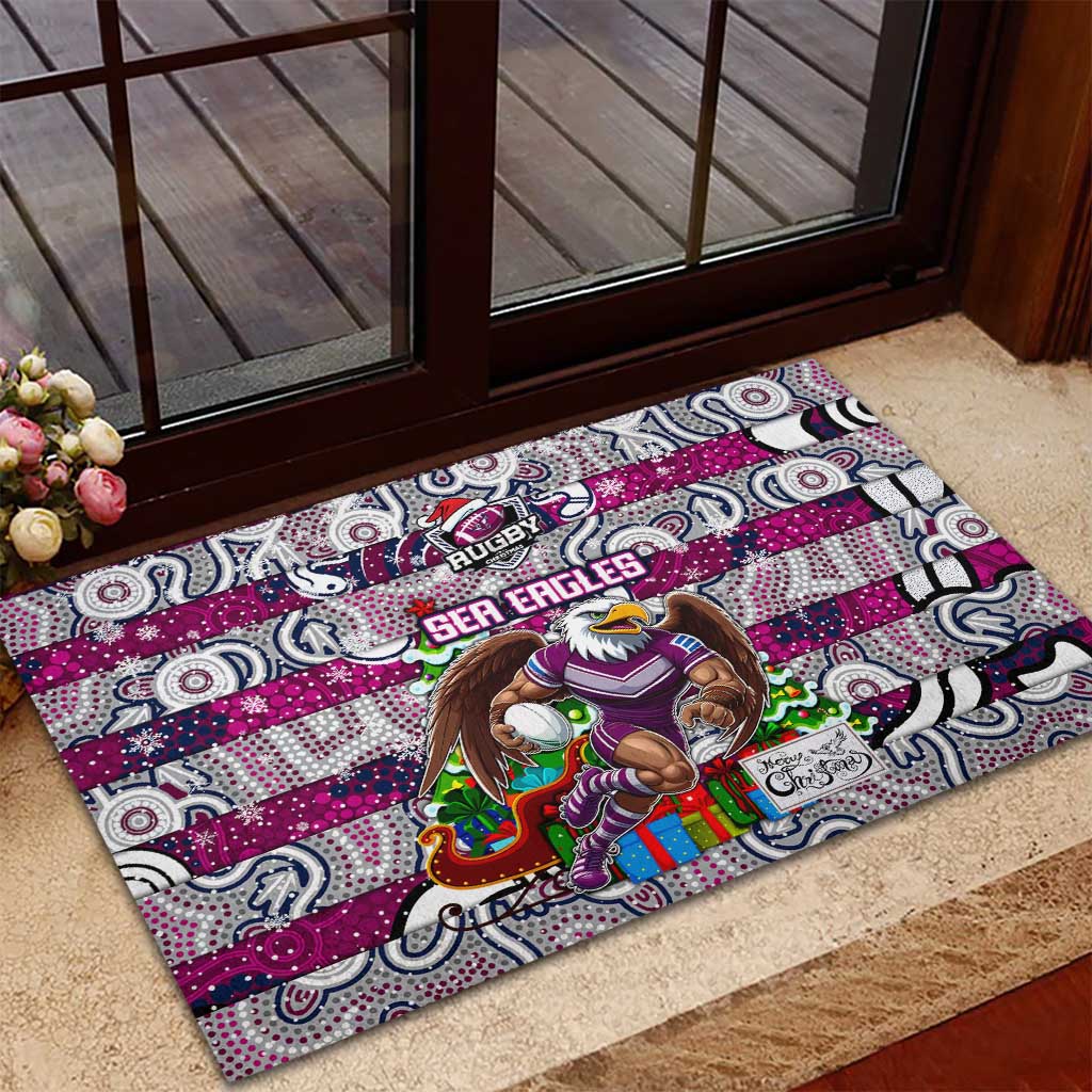 Sea Eagles Rugby Merry Christmas Rubber Doormat Indigenous Australian Art