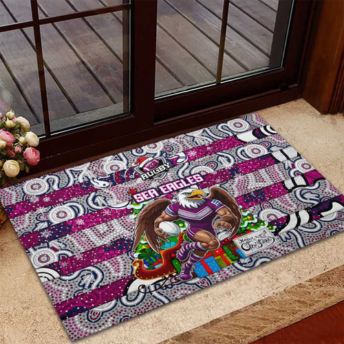 Sea Eagles Rugby Merry Christmas Rubber Doormat Indigenous Australian Art