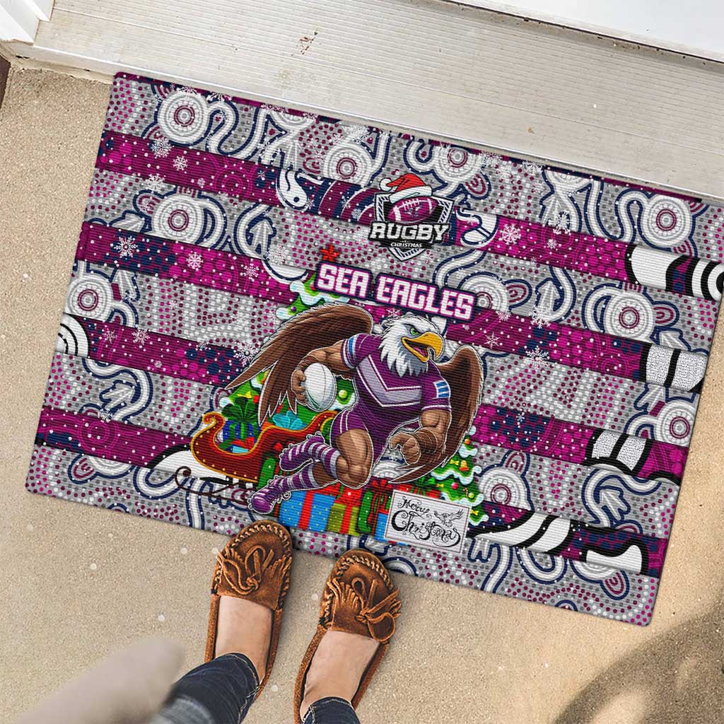 Sea Eagles Rugby Merry Christmas Rubber Doormat Indigenous Australian Art