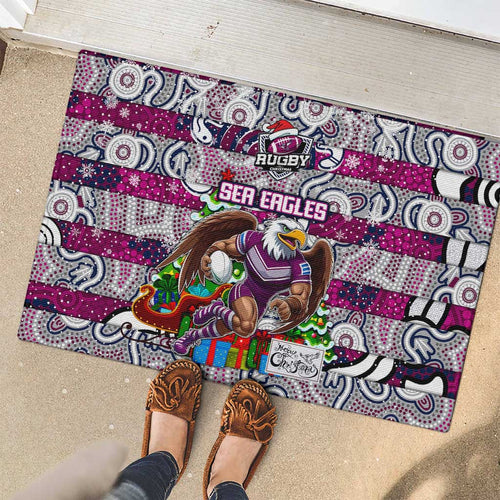 Sea Eagles Rugby Merry Christmas Rubber Doormat Indigenous Australian Art