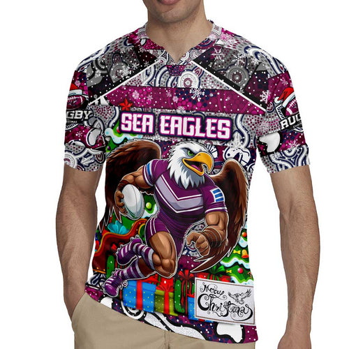 Custom Sea Eagles Rugby Merry Christmas Rugby Jersey Indigenous Australian Art