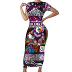 Custom Sea Eagles Rugby Merry Christmas Short Sleeve Bodycon Dress Indigenous Australian Art