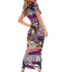 Custom Sea Eagles Rugby Merry Christmas Short Sleeve Bodycon Dress Indigenous Australian Art