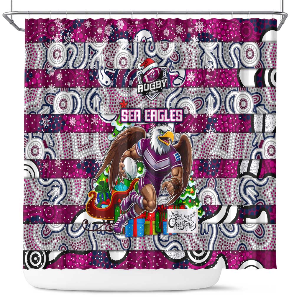 Sea Eagles Rugby Merry Christmas Shower Curtain Indigenous Australian Art