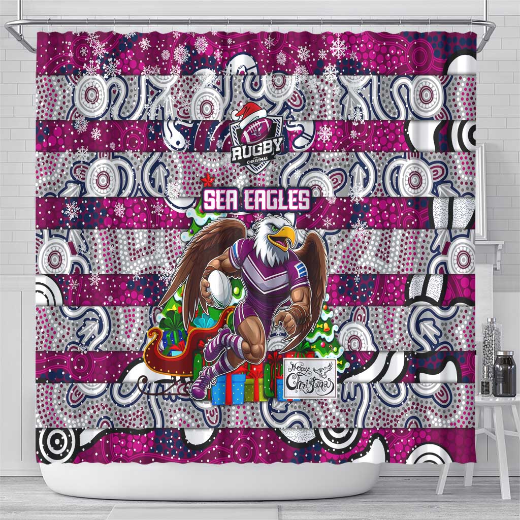 Sea Eagles Rugby Merry Christmas Shower Curtain Indigenous Australian Art