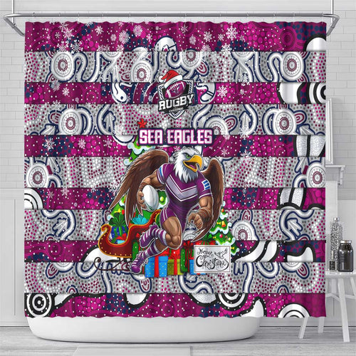 Sea Eagles Rugby Merry Christmas Shower Curtain Indigenous Australian Art
