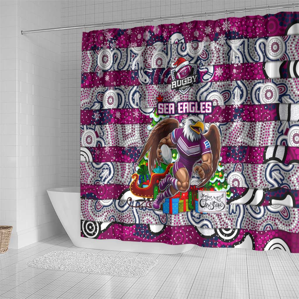 Sea Eagles Rugby Merry Christmas Shower Curtain Indigenous Australian Art