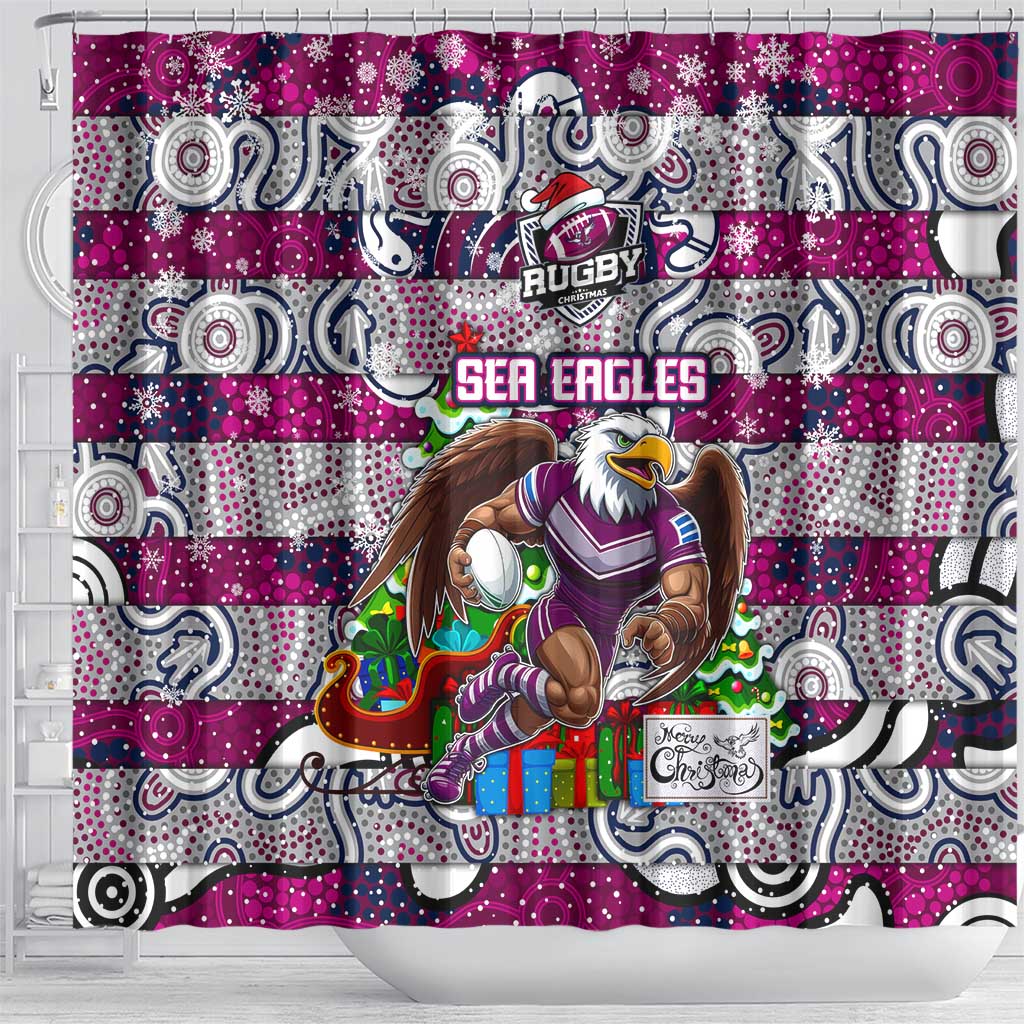Sea Eagles Rugby Merry Christmas Shower Curtain Indigenous Australian Art