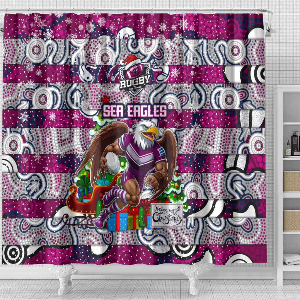Sea Eagles Rugby Merry Christmas Shower Curtain Indigenous Australian Art