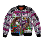 Custom Sea Eagles Rugby Merry Christmas Sleeve Zip Bomber Jacket Indigenous Australian Art