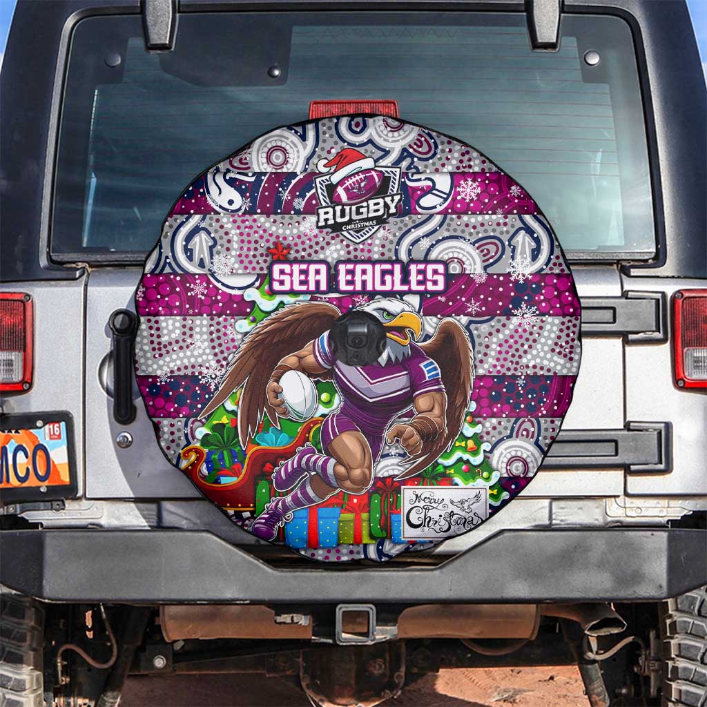 Sea Eagles Rugby Merry Christmas Spare Tire Cover Indigenous Australian Art