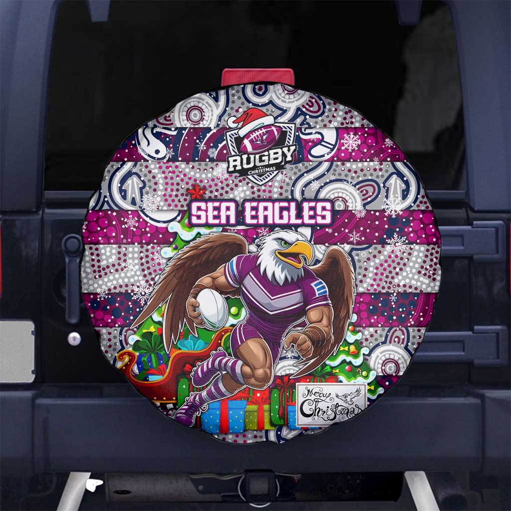 Sea Eagles Rugby Merry Christmas Spare Tire Cover Indigenous Australian Art