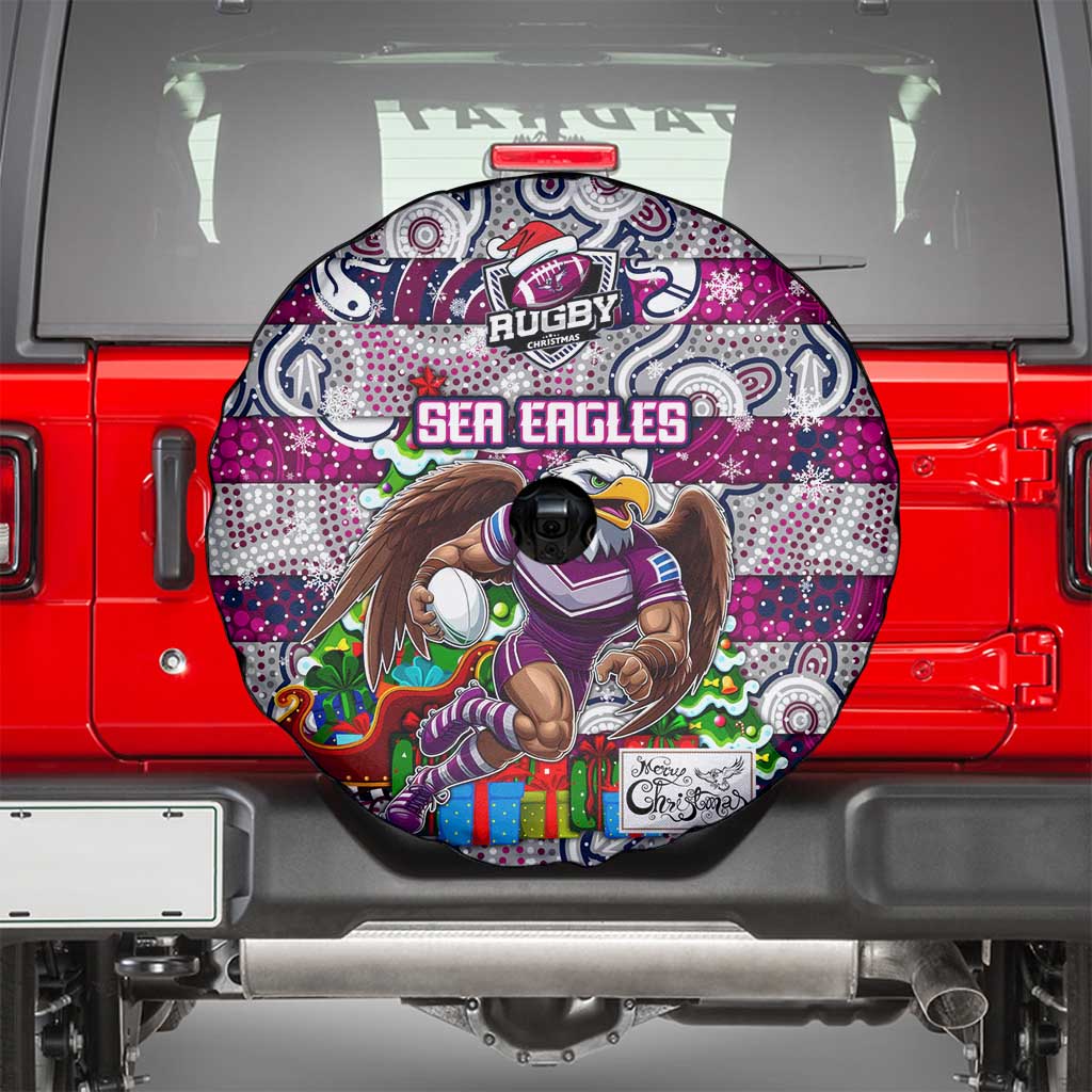 Sea Eagles Rugby Merry Christmas Spare Tire Cover Indigenous Australian Art