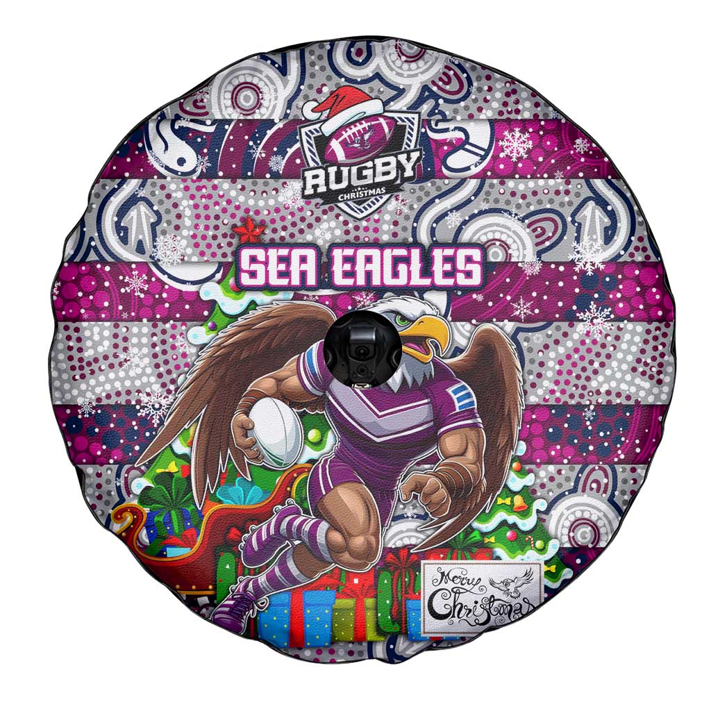 Sea Eagles Rugby Merry Christmas Spare Tire Cover Indigenous Australian Art