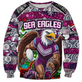 Custom Sea Eagles Rugby Merry Christmas Sweatshirt Indigenous Australian Art