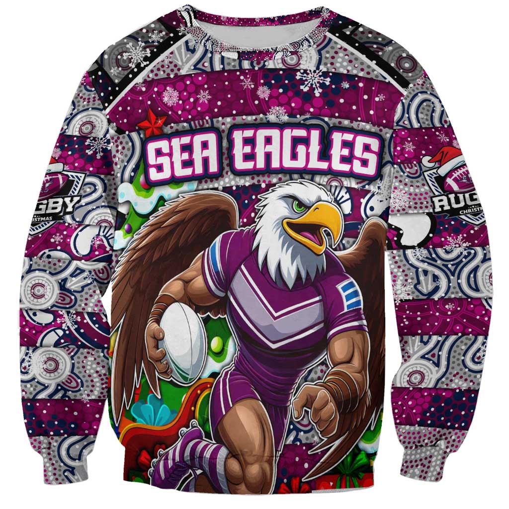 Custom Sea Eagles Rugby Merry Christmas Sweatshirt Indigenous Australian Art