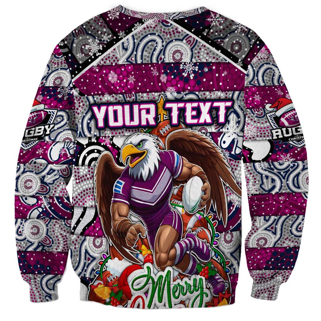Custom Sea Eagles Rugby Merry Christmas Sweatshirt Indigenous Australian Art