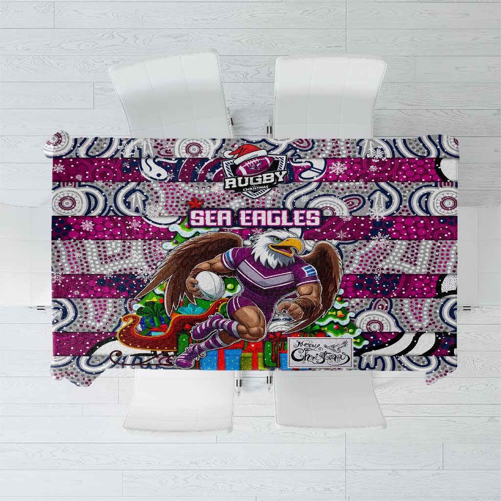 Sea Eagles Rugby Merry Christmas Tablecloth Indigenous Australian Art