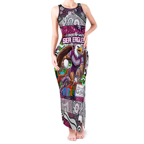 Custom Sea Eagles Rugby Merry Christmas Tank Maxi Dress Indigenous Australian Art