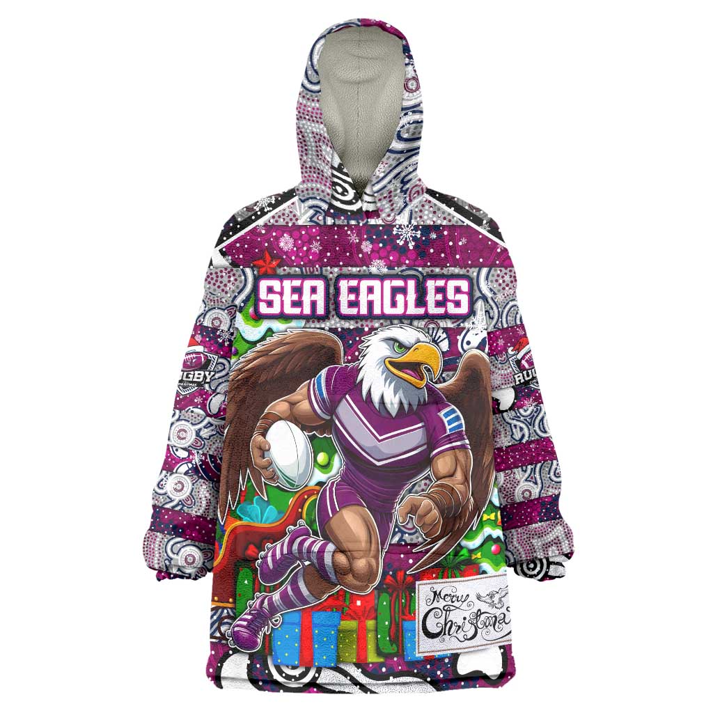 Custom Sea Eagles Rugby Merry Christmas Wearable Blanket Hoodie Indigenous Australian Art