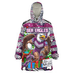 Custom Sea Eagles Rugby Merry Christmas Wearable Blanket Hoodie Indigenous Australian Art