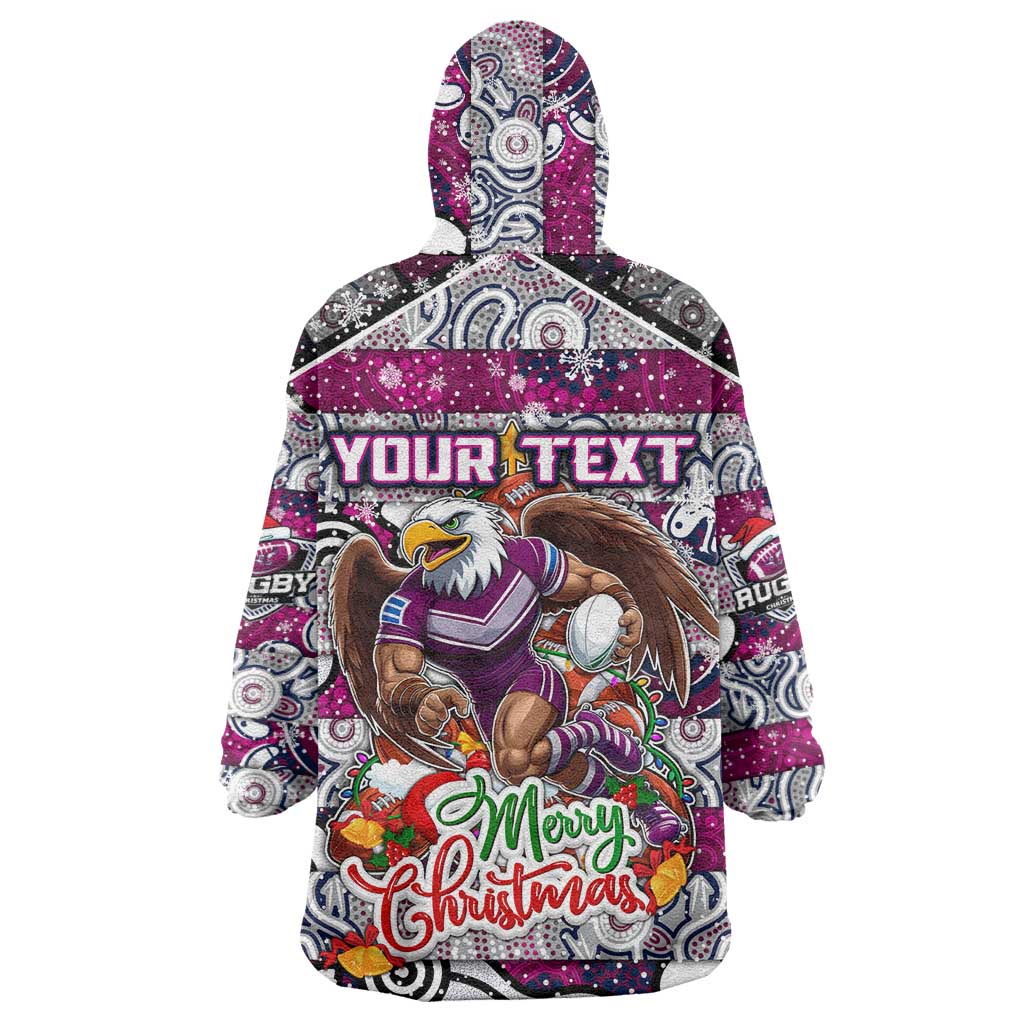 Custom Sea Eagles Rugby Merry Christmas Wearable Blanket Hoodie Indigenous Australian Art