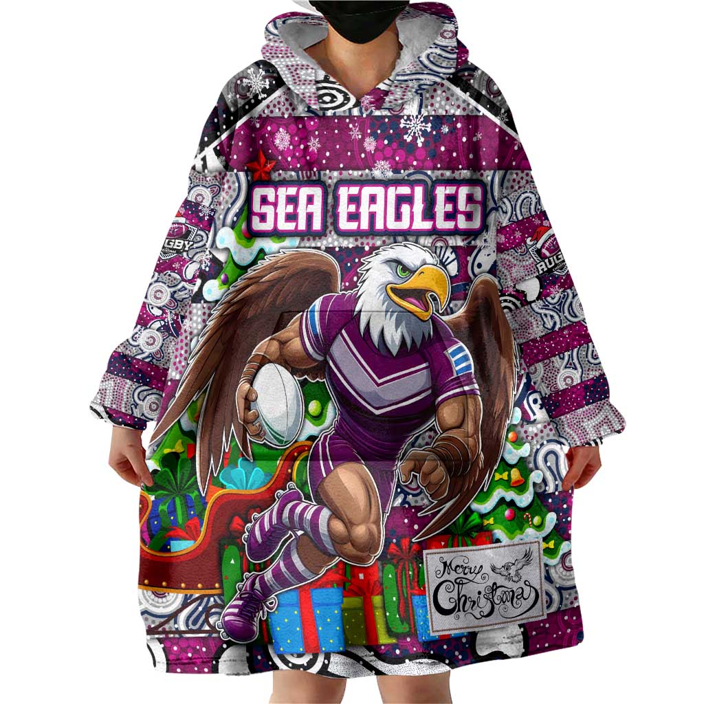 Custom Sea Eagles Rugby Merry Christmas Wearable Blanket Hoodie Indigenous Australian Art