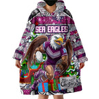 Custom Sea Eagles Rugby Merry Christmas Wearable Blanket Hoodie Indigenous Australian Art