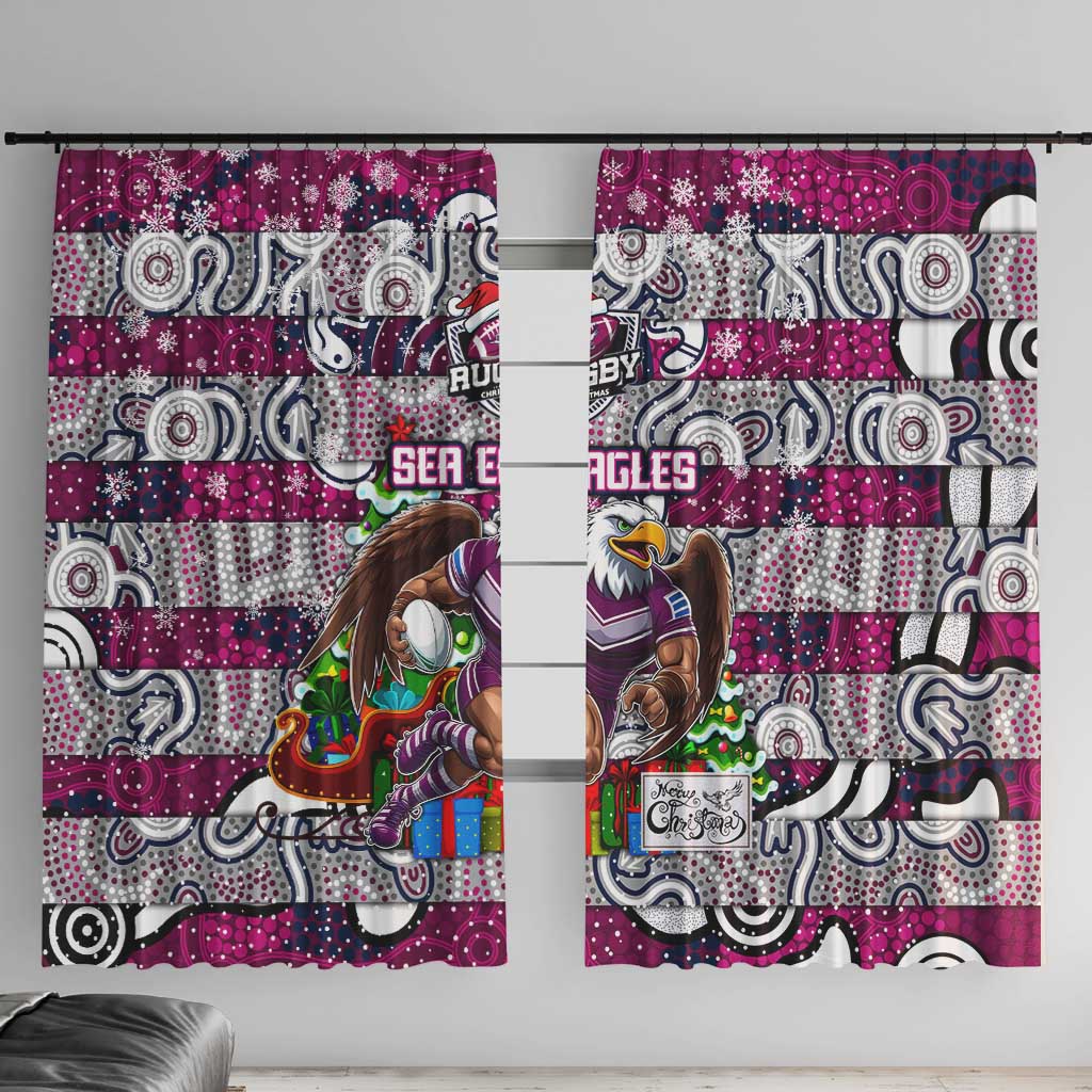 Sea Eagles Rugby Merry Christmas Window Curtain Indigenous Australian Art
