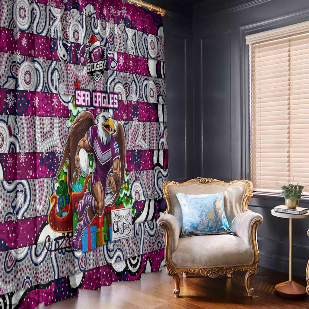 Sea Eagles Rugby Merry Christmas Window Curtain Indigenous Australian Art