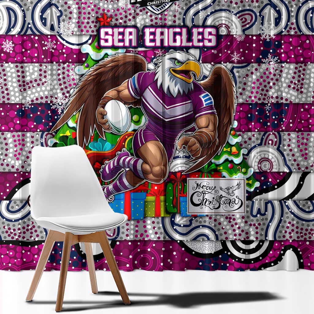 Sea Eagles Rugby Merry Christmas Window Curtain Indigenous Australian Art