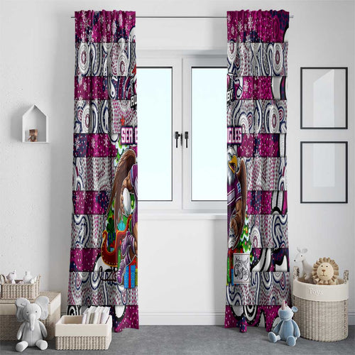 Sea Eagles Rugby Merry Christmas Window Curtain Indigenous Australian Art