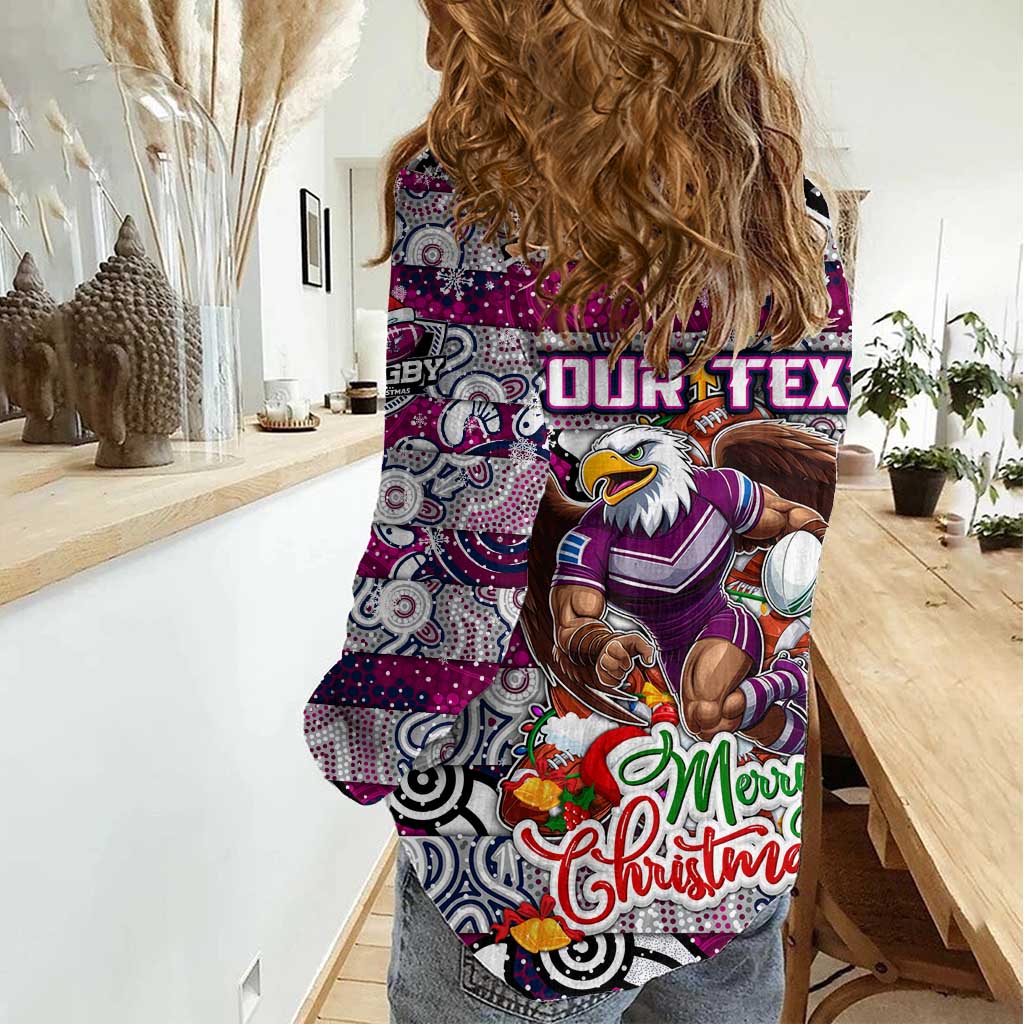 Custom Sea Eagles Rugby Merry Christmas Women Casual Shirt Indigenous Australian Art