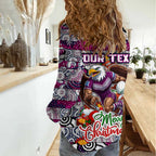 Custom Sea Eagles Rugby Merry Christmas Women Casual Shirt Indigenous Australian Art