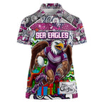 Custom Sea Eagles Rugby Merry Christmas Women Polo Shirt Indigenous Australian Art
