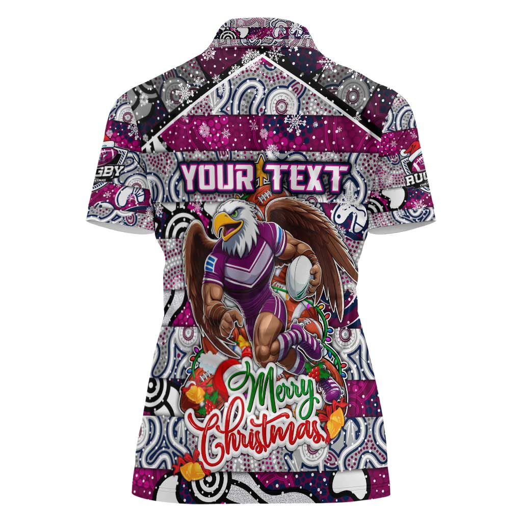 Custom Sea Eagles Rugby Merry Christmas Women Polo Shirt Indigenous Australian Art