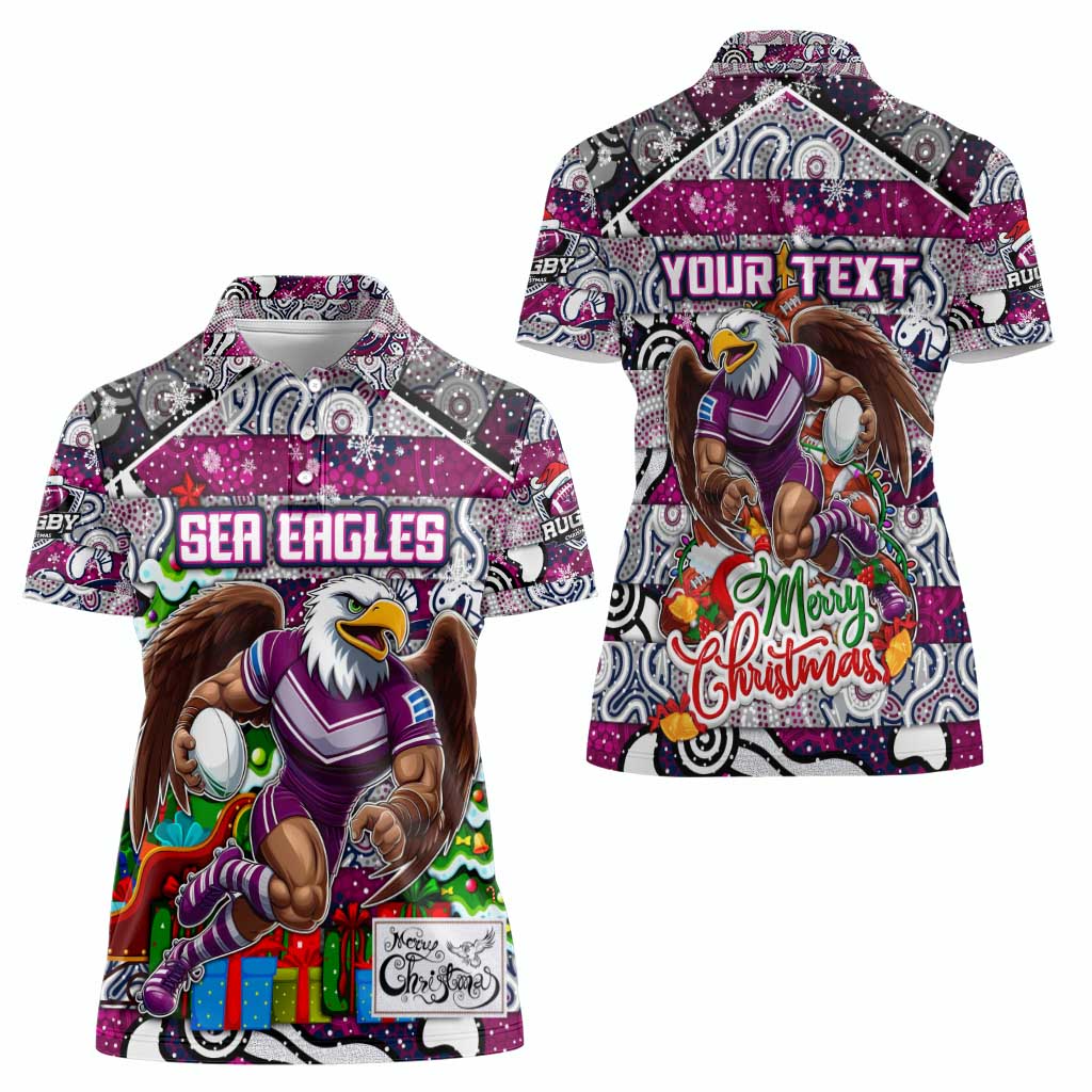 Custom Sea Eagles Rugby Merry Christmas Women Polo Shirt Indigenous Australian Art